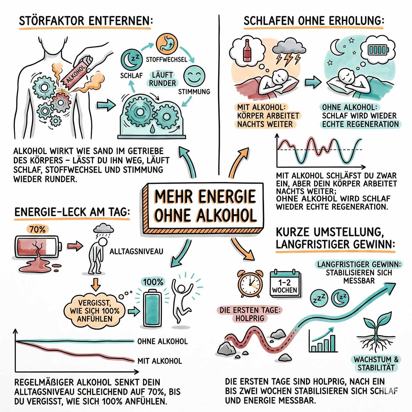 Sketchnote: Mehr Energie ohne Alkohol